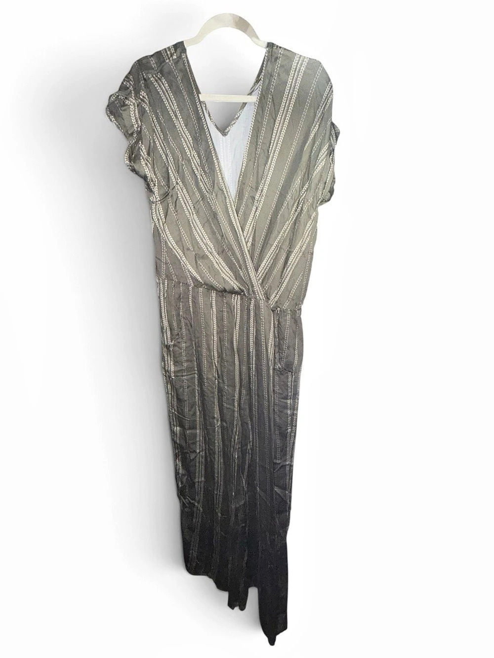 Earth Maxi Jumpsuit Women’s XL Olive Stripe Wide Leg NWT $69.50